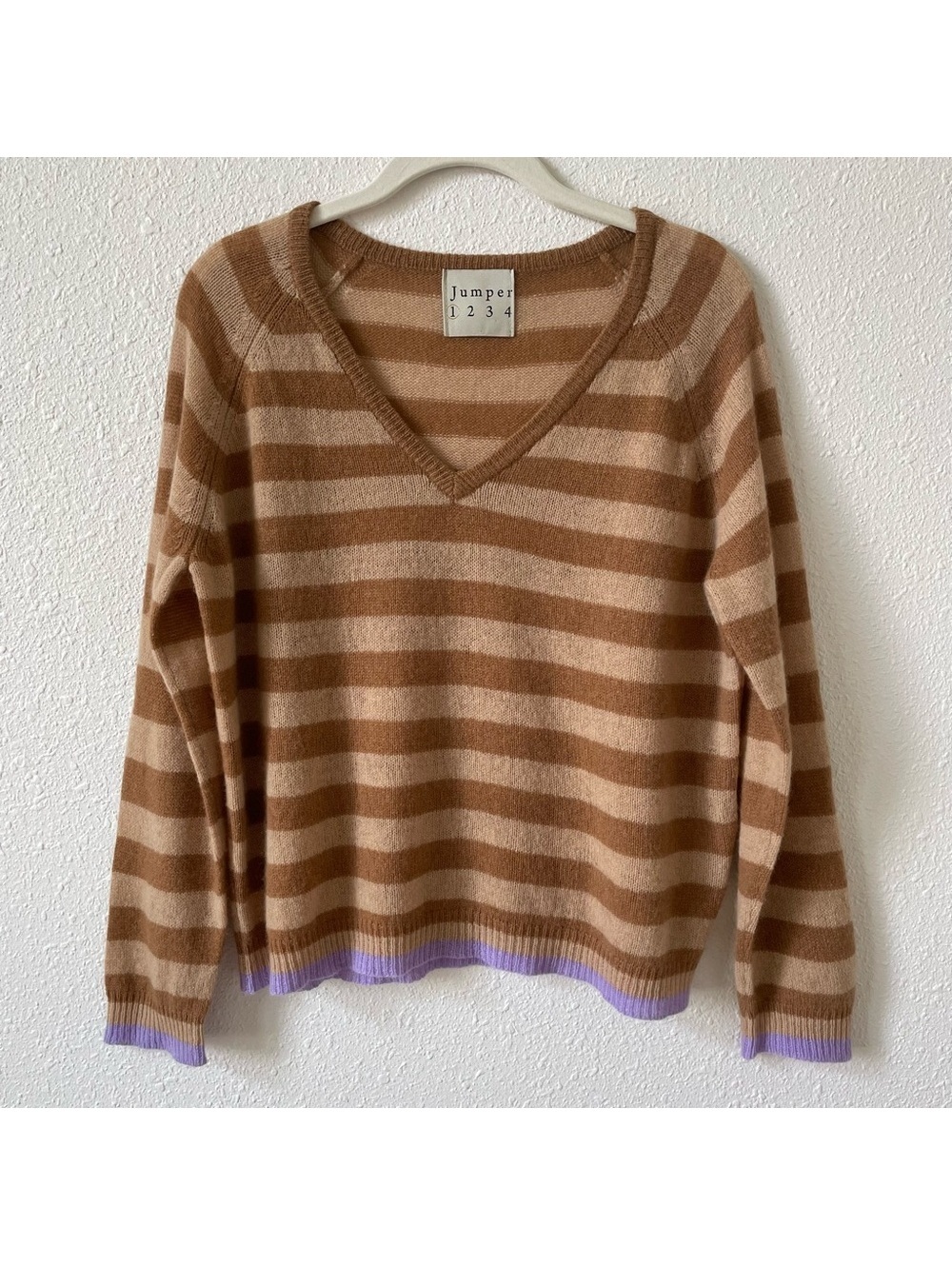 Jumper 1234 100% Cashmere Striped Sweater Brown Size 1 US Small Luxury Colorful